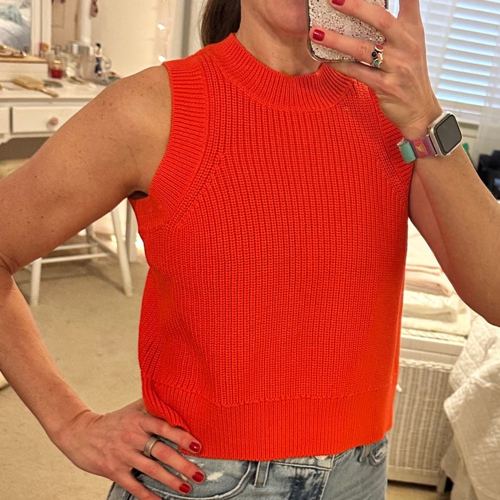 525  America 100% Cotton Sleeveless Sweater - Size Small - Orange Crew Neck